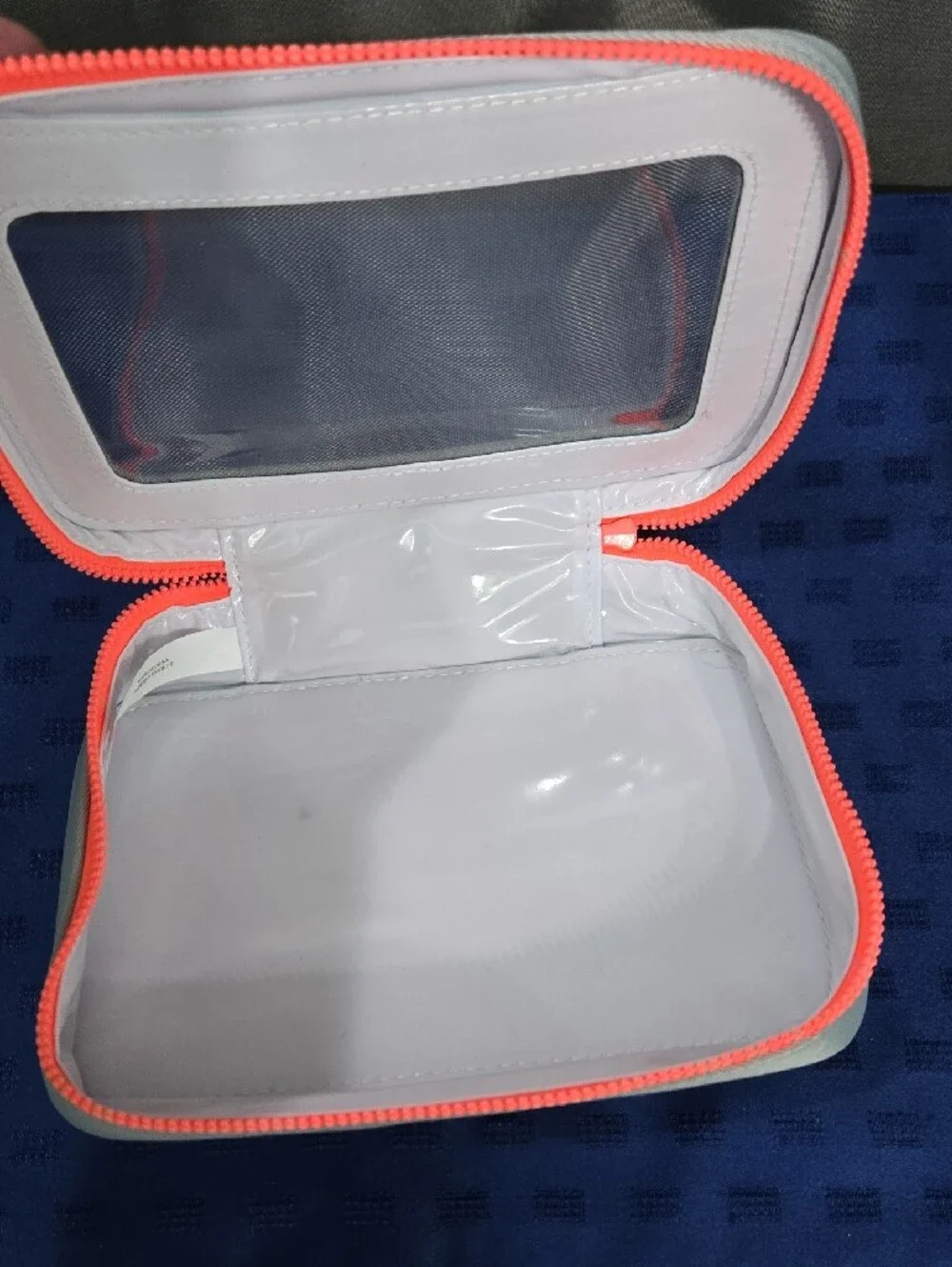Women's Light Gray Cosmetic Pouch with Coral Zip